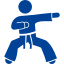 A blue pixel art picture of a person in a karate stance.